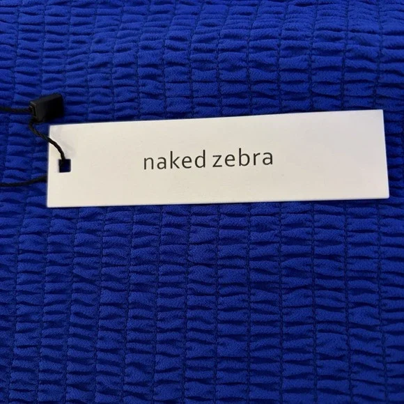 Naked Zebra NWT Woman's Off Shoulder Smocked Long Sleeve Crop Top Size L Blue - Picture 7 of 11